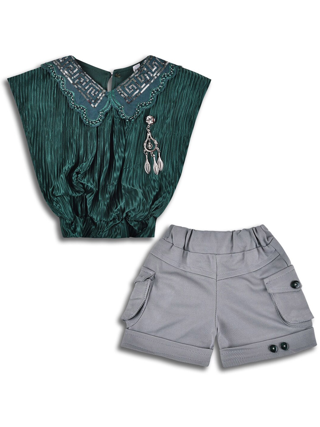 

Wish Karo Girls Embellished Sleeveless Top With Shorts, Green