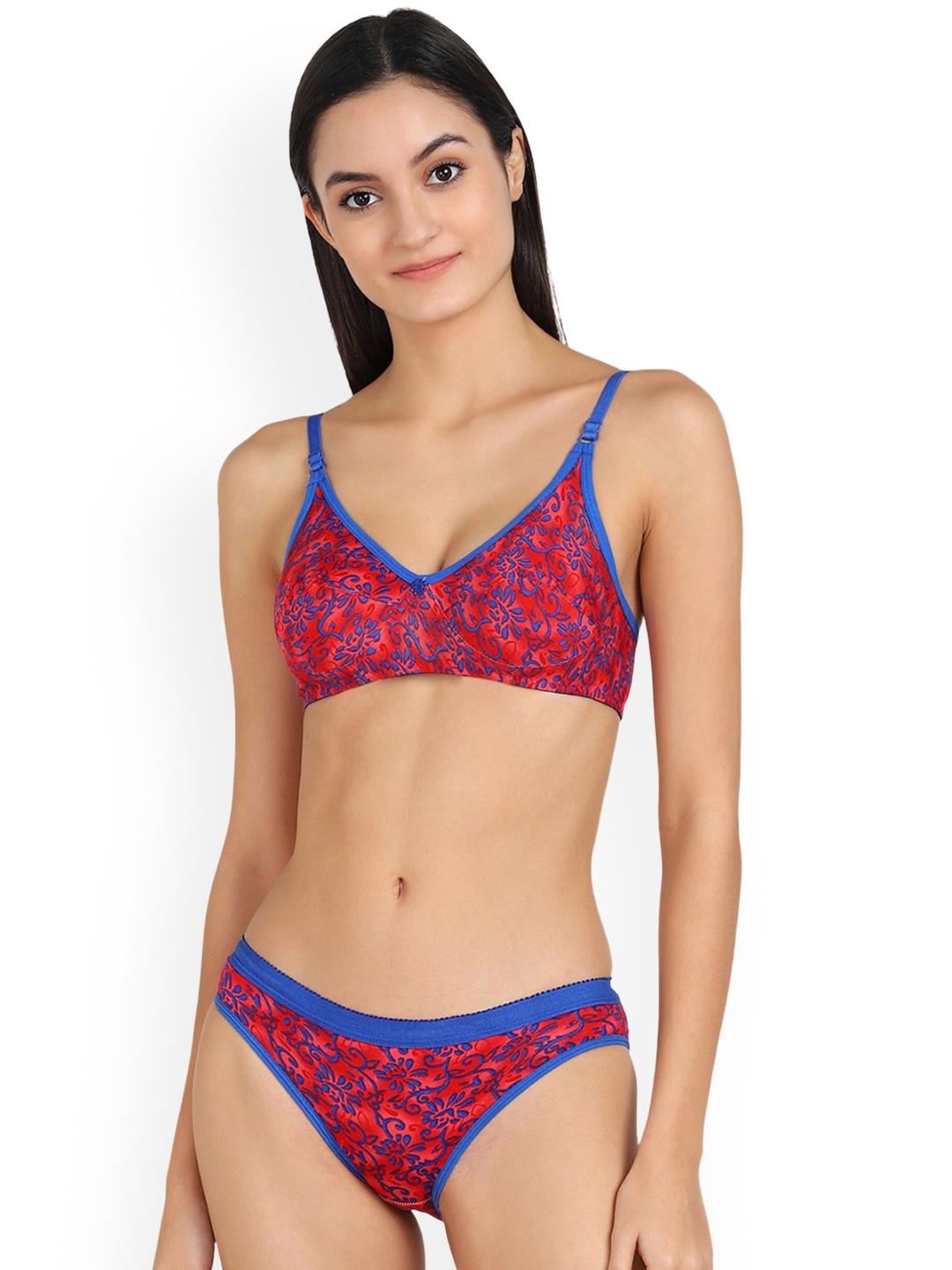 

AROUSY Floral Printed Cotton Lingerie Sets, Red