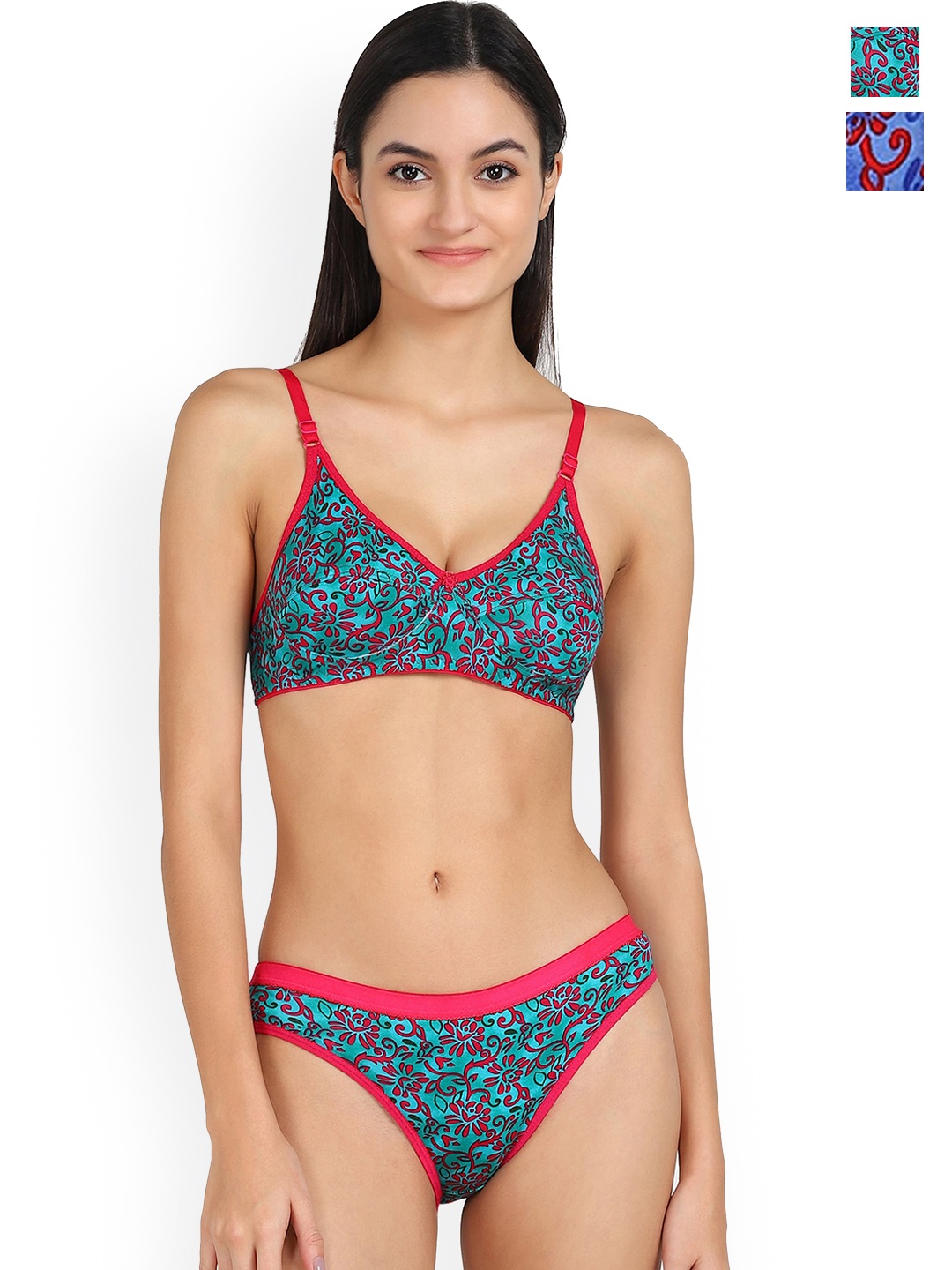 

AROUSY Pack Of 2 Printed Cotton Lingerie Sets, Blue