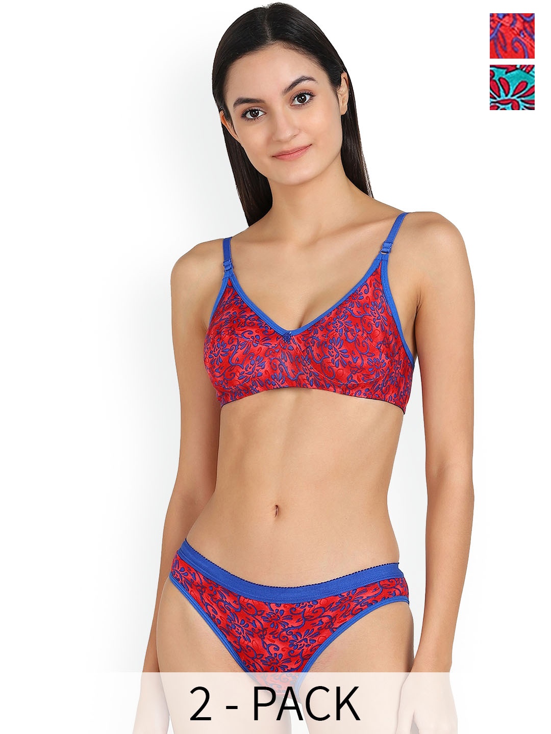 

AROUSY Pack Of 2 Printed Cotton Lingerie Set, Red