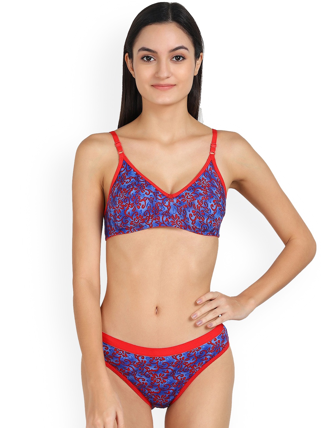 

AROUSY Floral Printed Cotton Lingerie Set, Blue