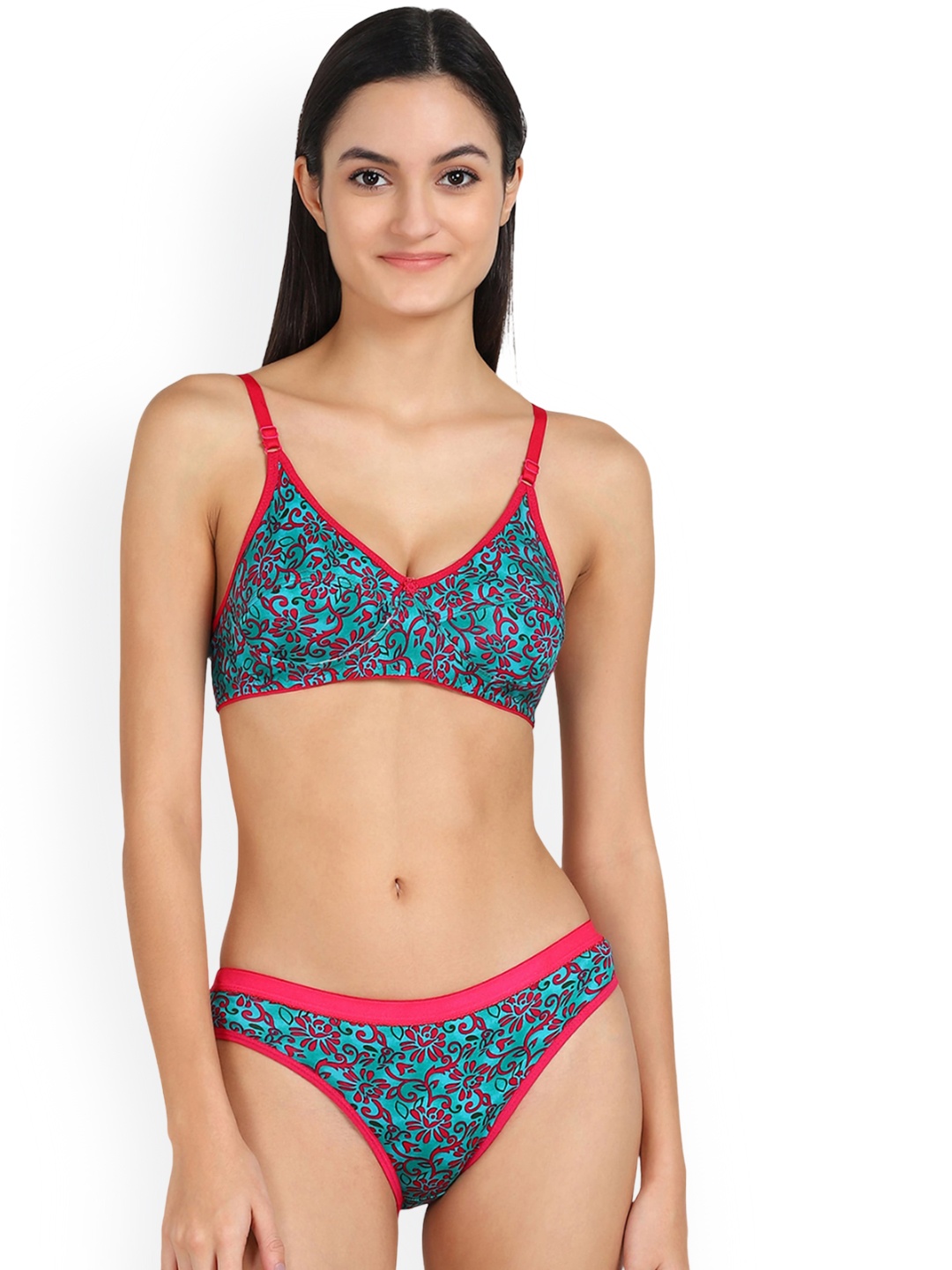 

AROUSY Floral Printed Cotton Briefs Lingerie Set, Green