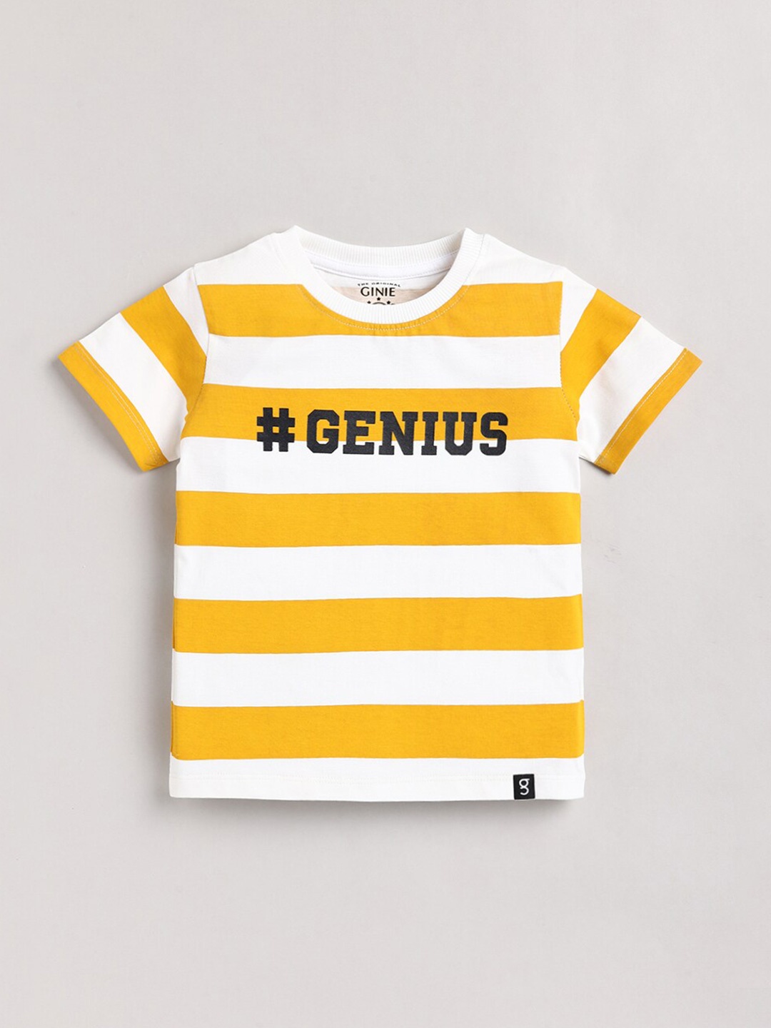 

Ginie Boys Striped Shinker Cotton T-shirt, Mustard