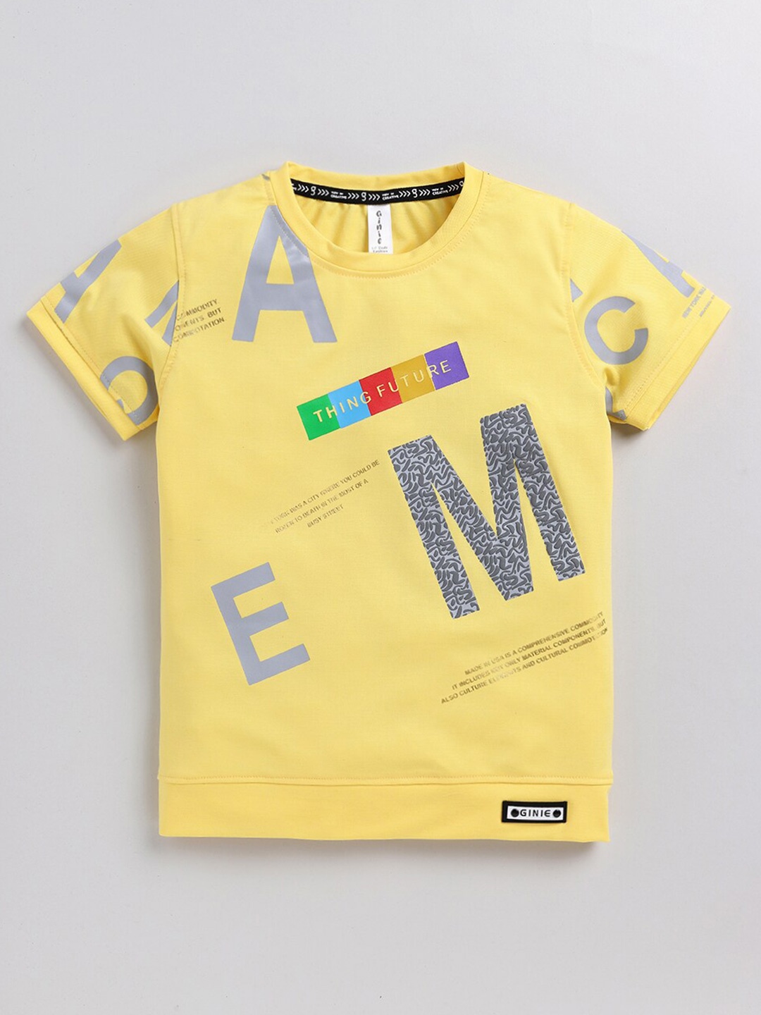 

Ginie Boys Typography Printed Round Neck T-shirt, Yellow