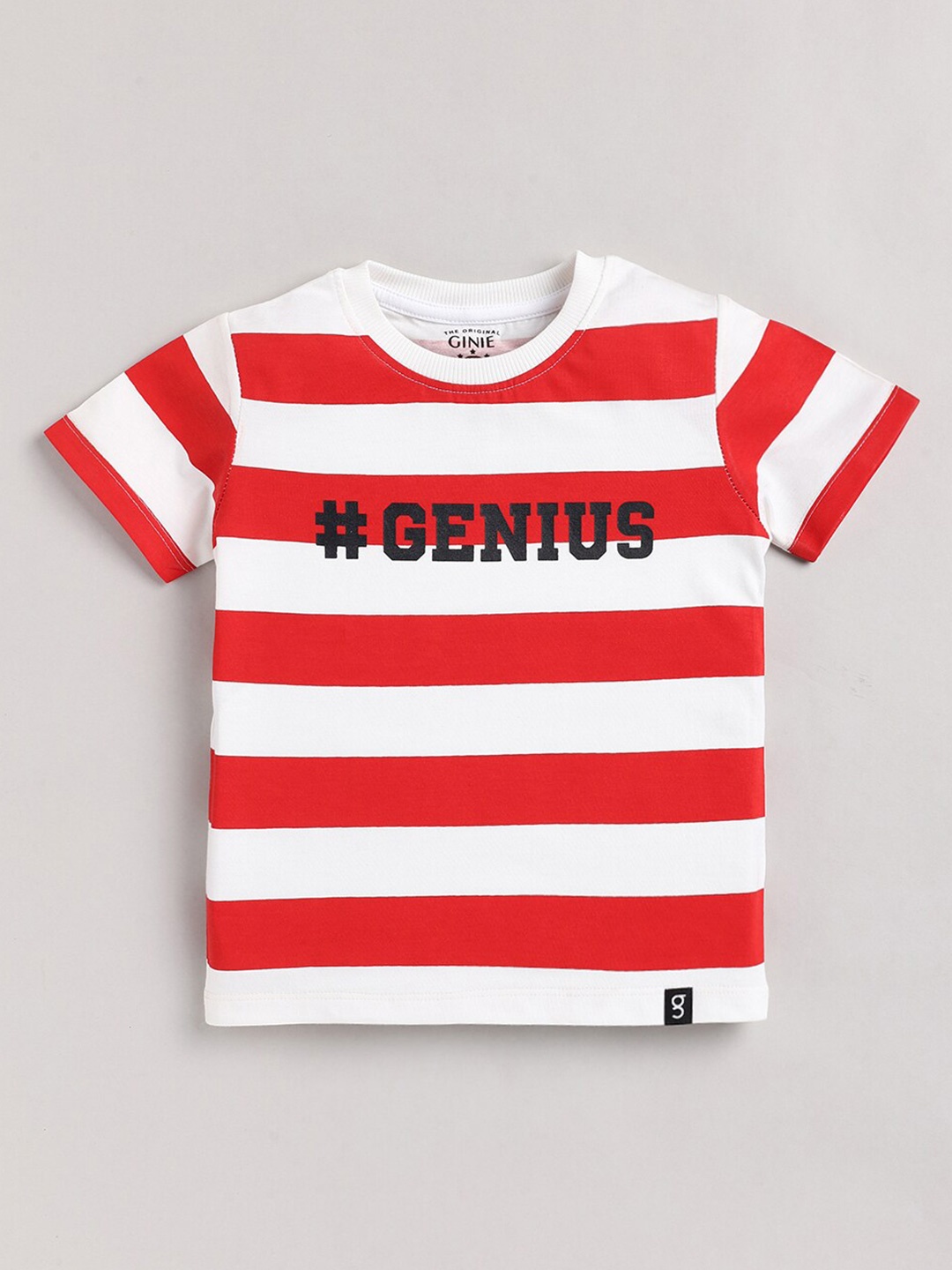 

Ginie Boys Striped Cotton T-shirt, Red