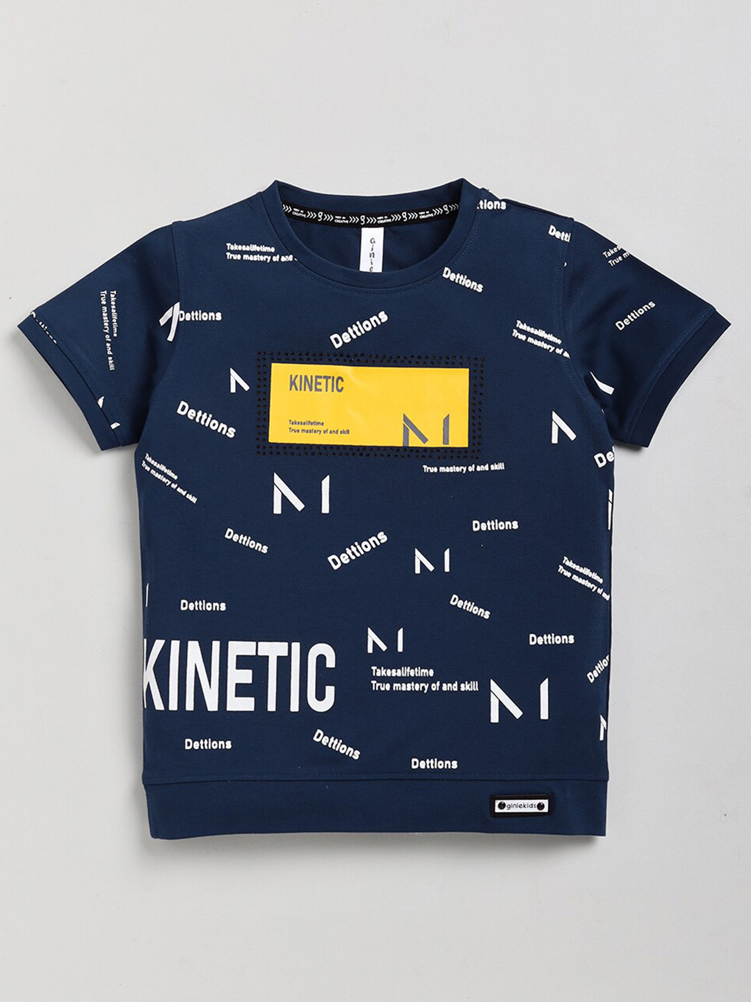 

Ginie Boys Typography Printed Round Neck T-shirt, Blue