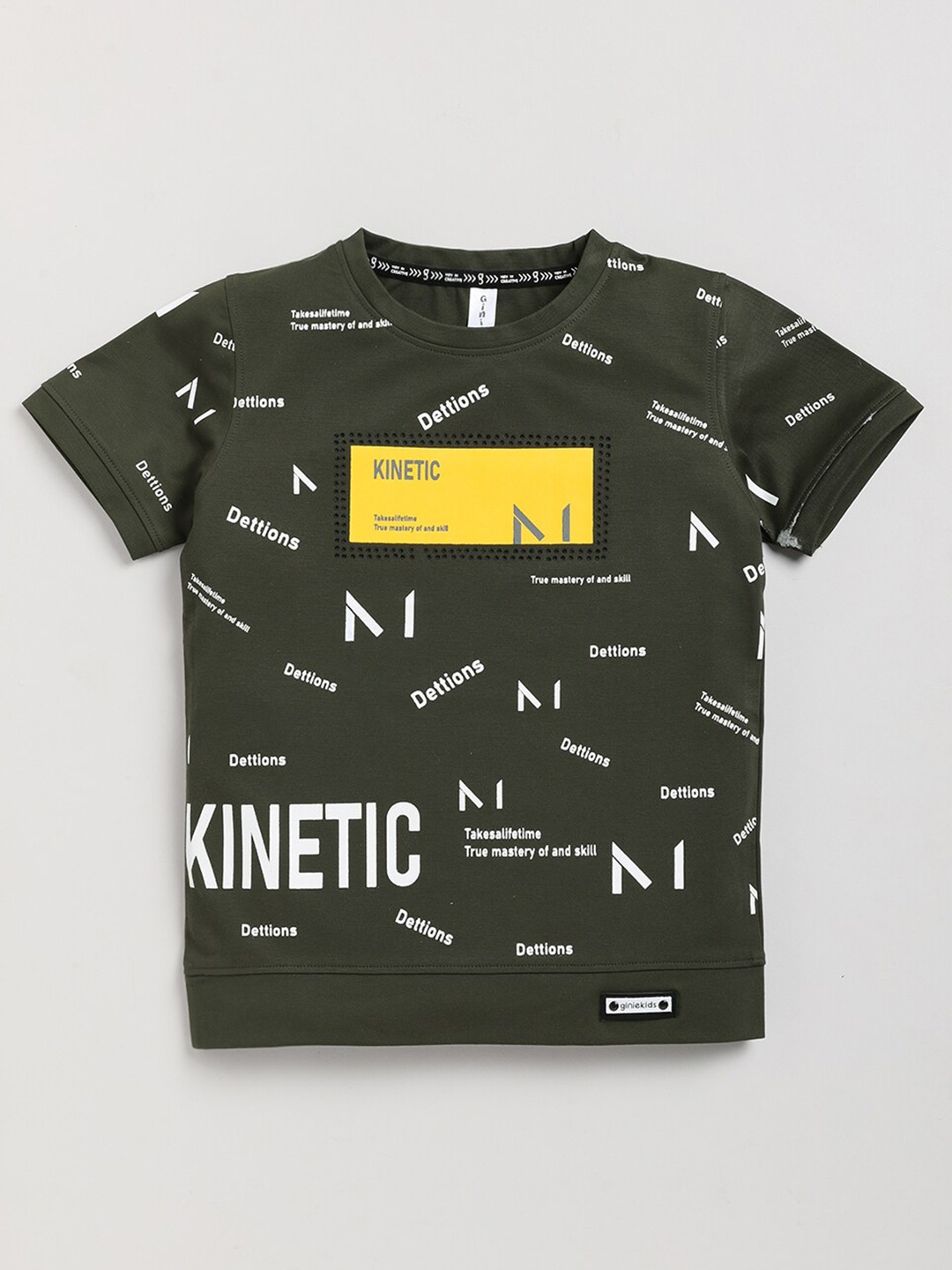 

Ginie Boys Typography Printed Round Neck T-shirt, Green