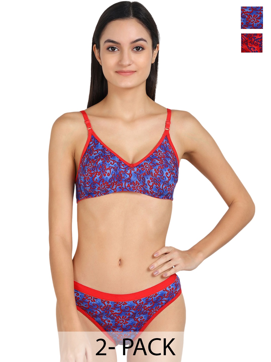 

PIBU Pack Of 2 Printed Cotton Lingerie Set, Red