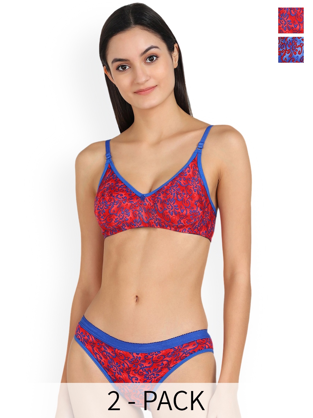 

PIBU Pack Of 2 Printed Cotton Lingerie Set, Red