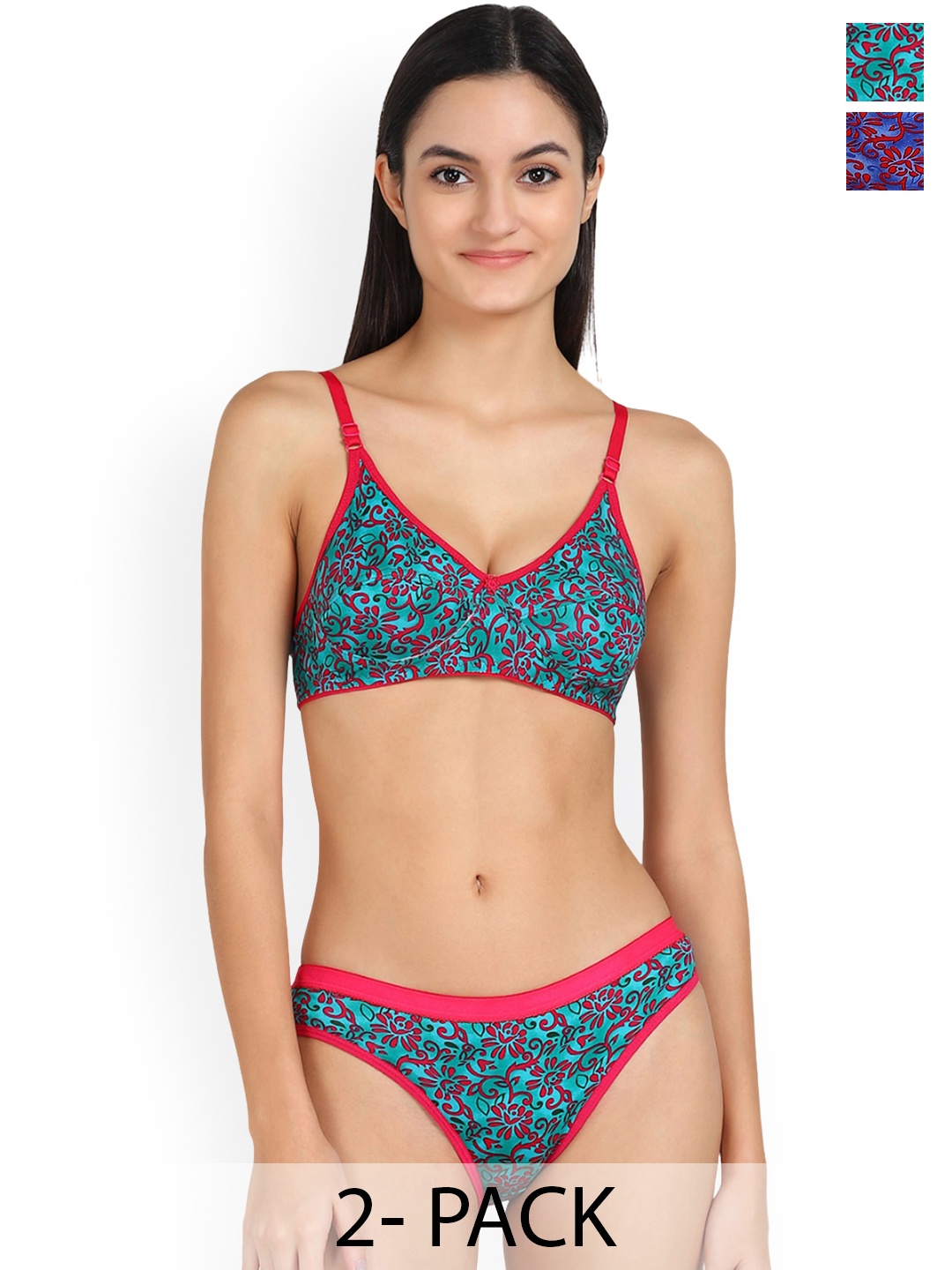 

PIBU Pack Of 2 Printed Cotton Lingerie Set, Blue