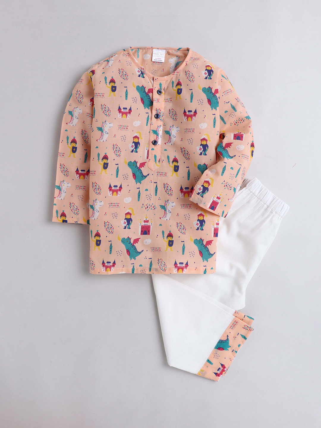 

Polka Tots Infants Kids Quirky Printed Regular Kurta with Pyjamas, Orange