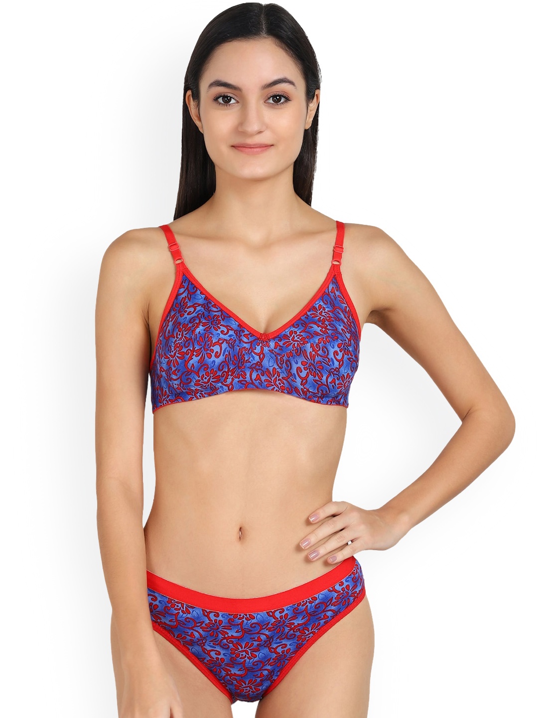 

In-Curve Floral Printed Non Padded Breathable Cotton Lingerie Set, Blue