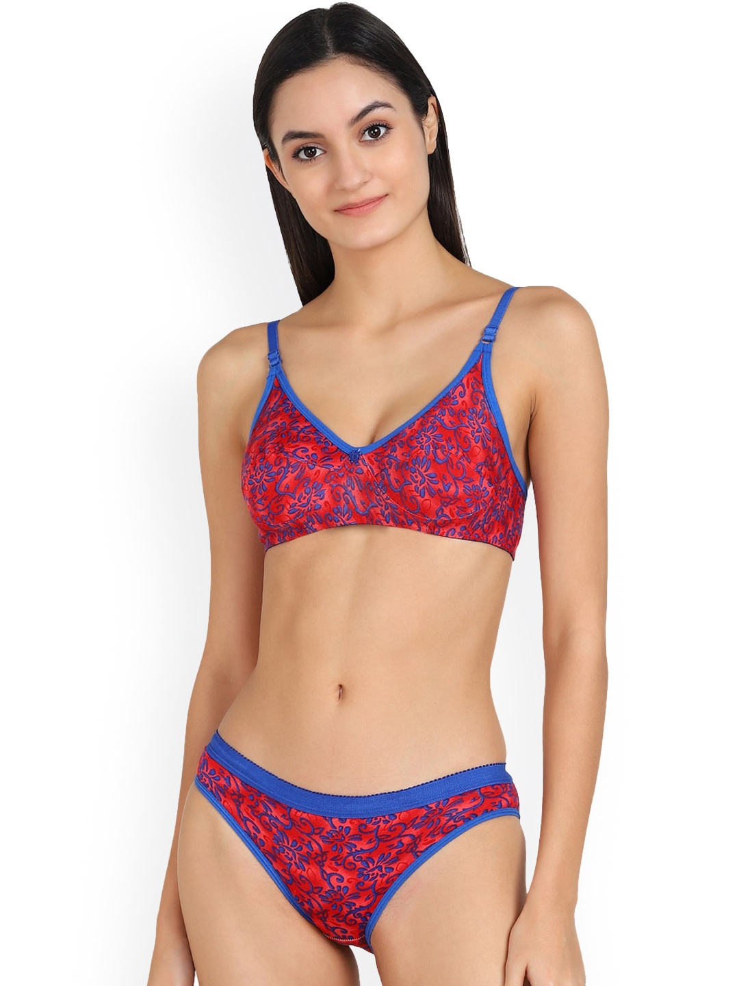 

In-Curve Floral Printed Non Padded Breathable Cotton Lingerie Set, Red