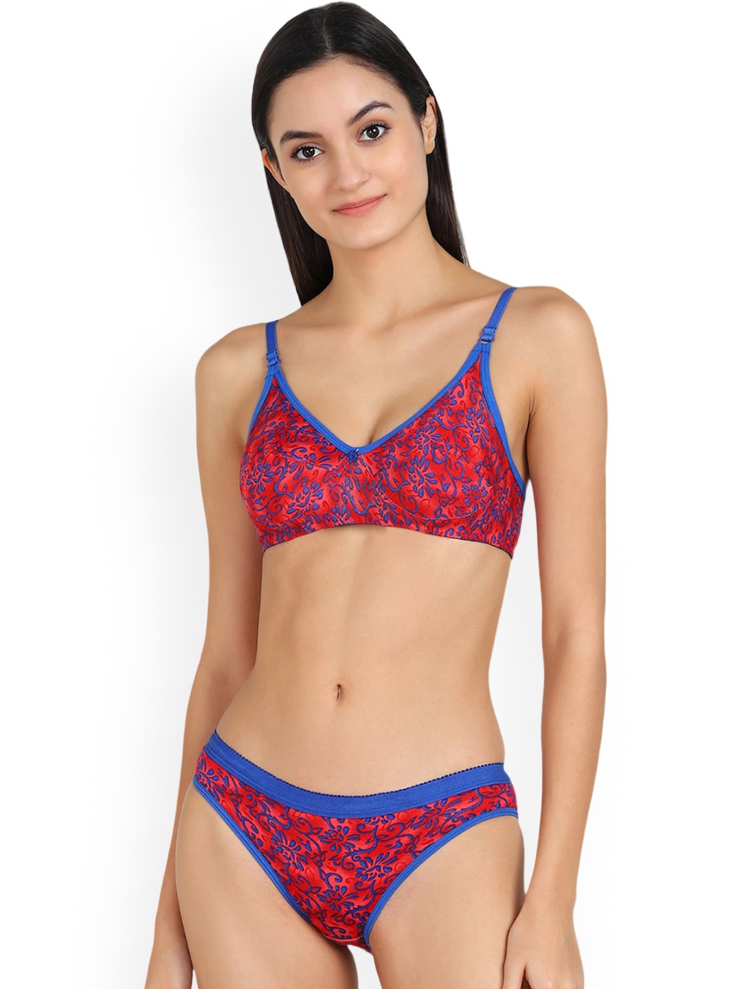 

In-Curve Printed Cotton Lingerie Set, Red
