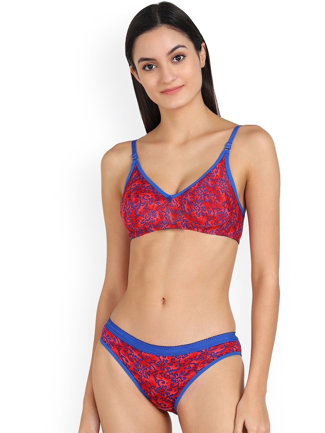 

In-Curve Floral Printed Non Padded Breathable Cotton Lingerie Set, Red