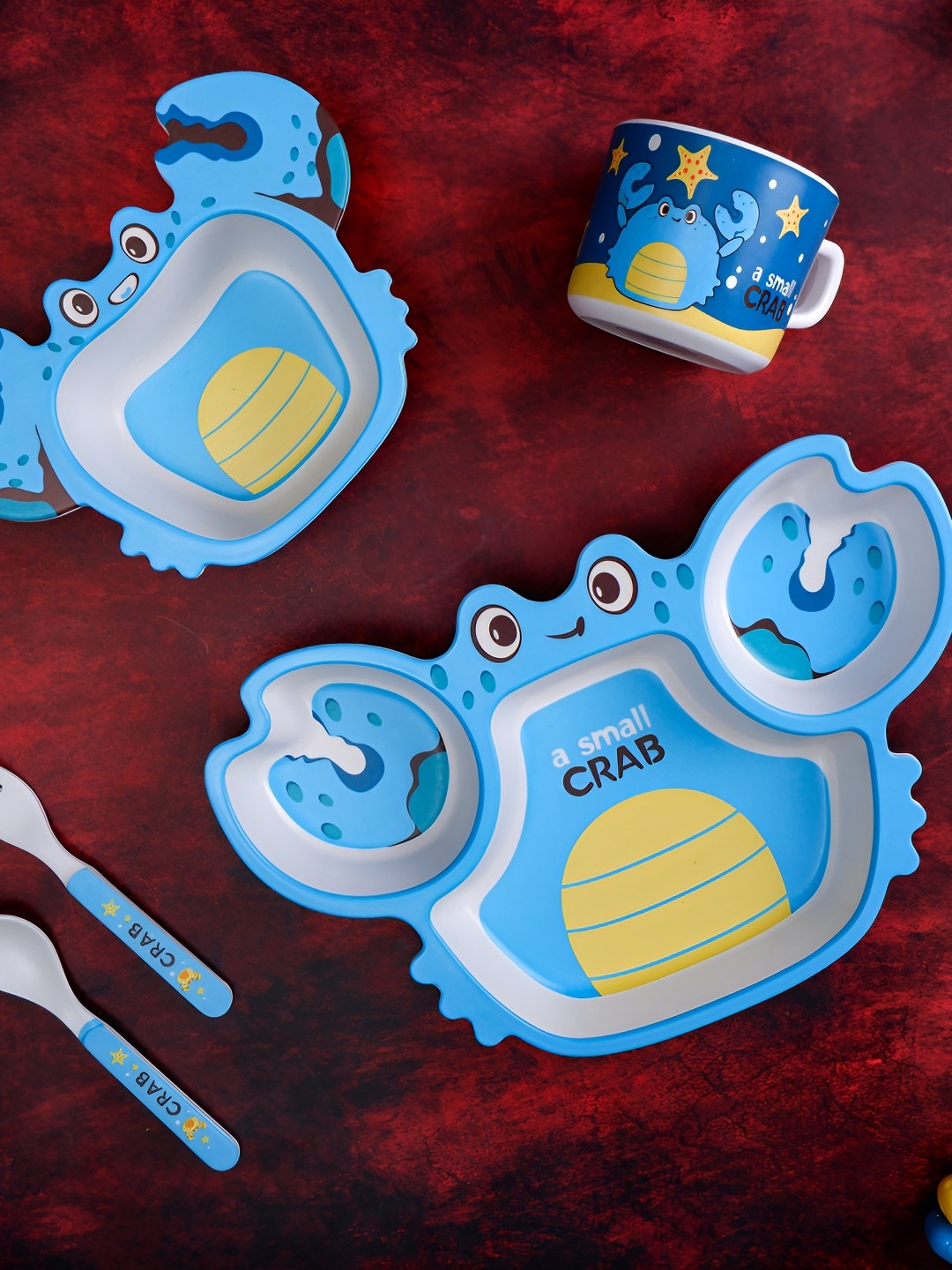

THE BAMBOO CO Blue & Yellow 5 Pieces Printed Bamboo Matte Dinner Set