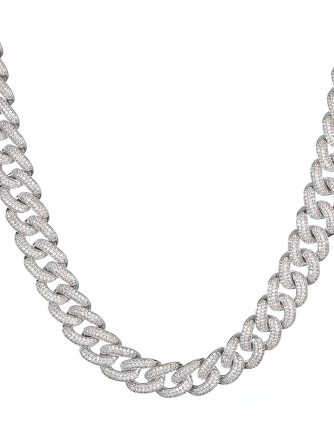 

Drip Project Men Brass Rhodium-Plated Stone Studded Minimal Chain, Silver
