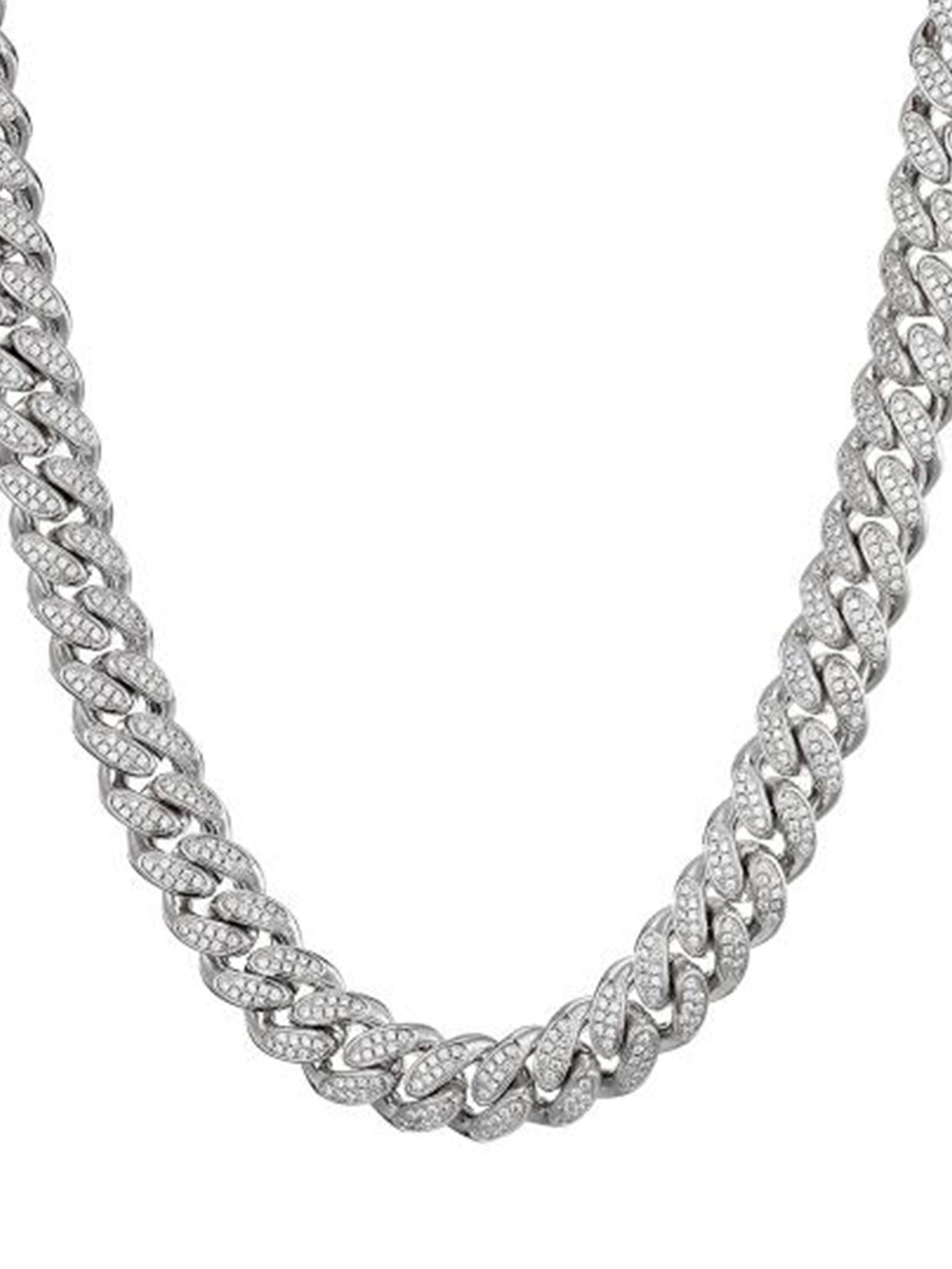 

Drip Project Men Brass Rhodium-Plated Cubic Zirconia Stone Studded Chain, Silver