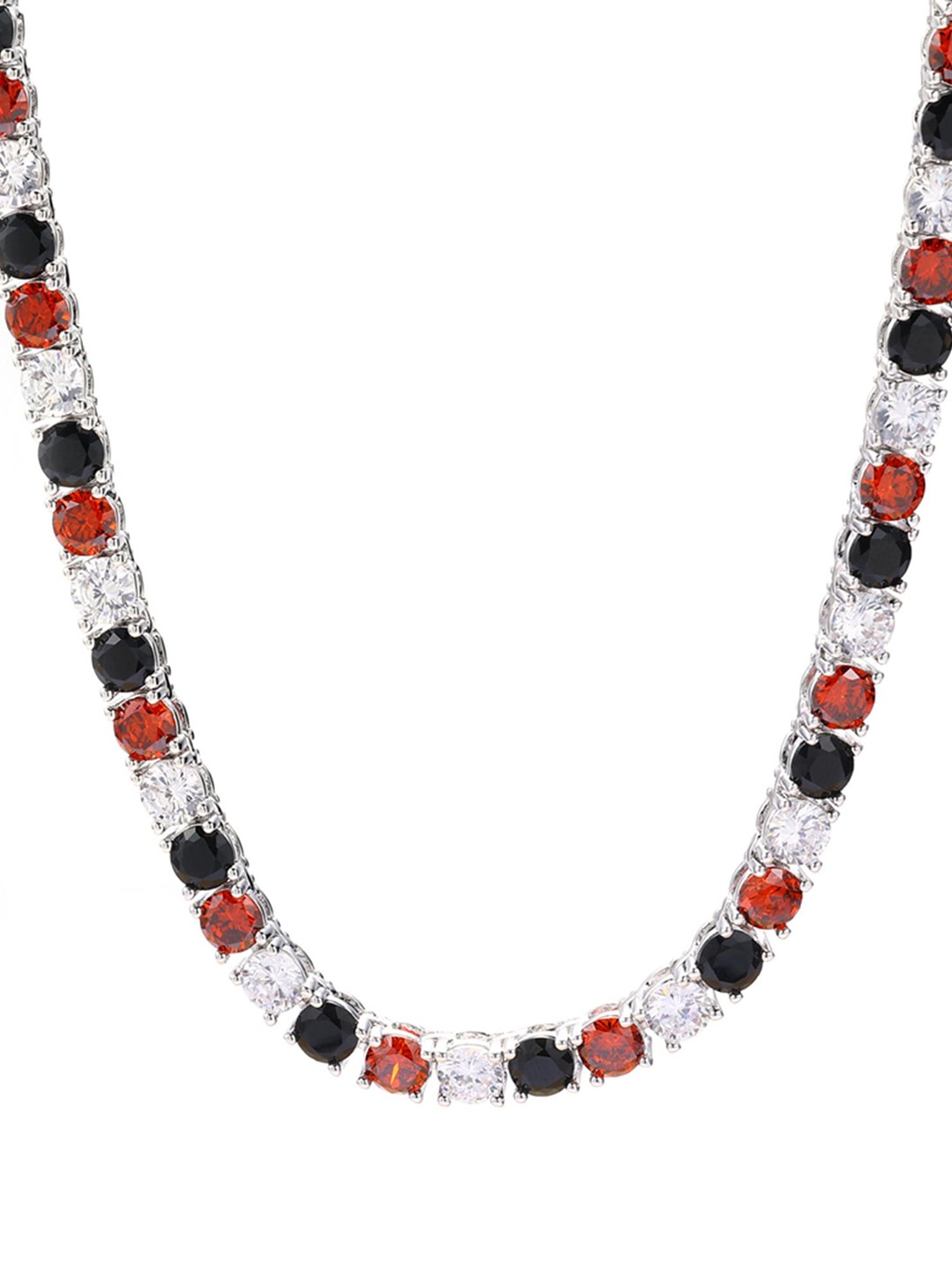 

Drip Project Men Rhodium-Plated Cubic Zirconia Stone Studded Minimal Brass Chain, Silver