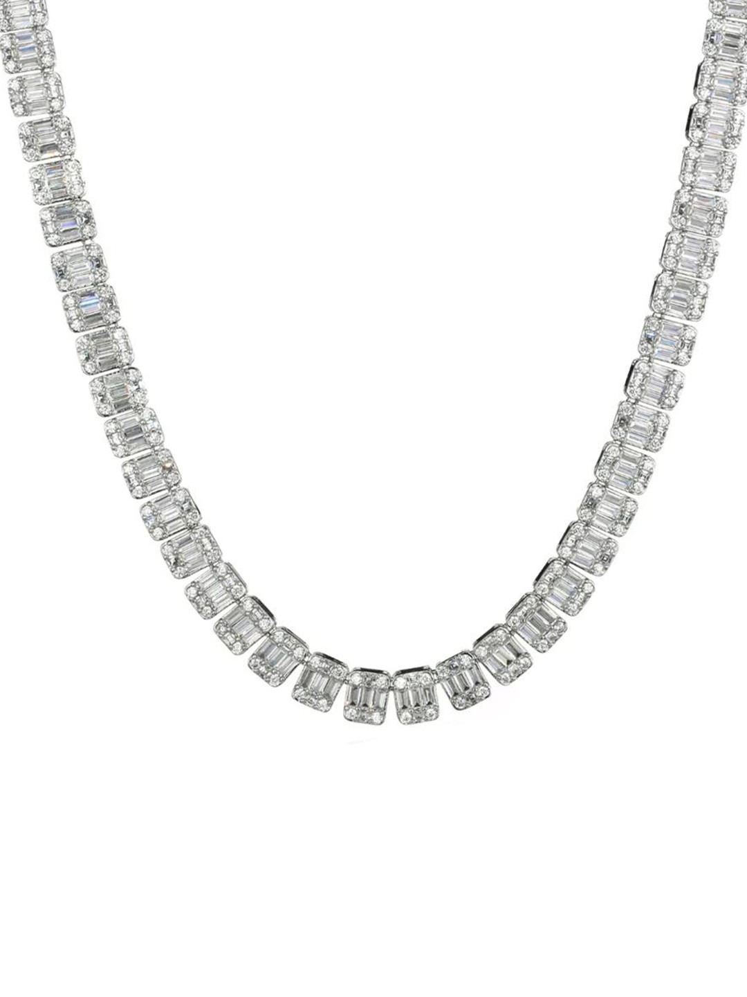 

Drip Project Men Rhodium-Plated Cubic Zirconia Stone Studded Minimal Brass Chain, Silver