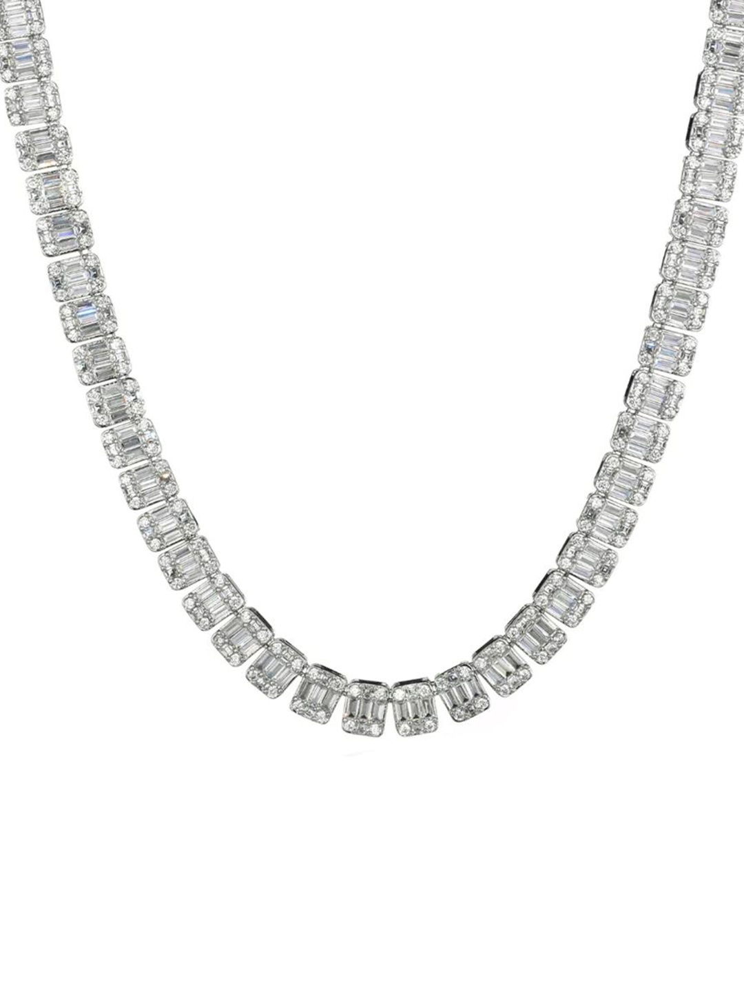 

Drip Project Men Rhodium-Plated Cubic Zirconia Stone Studded Minimal Brass Chain, Silver