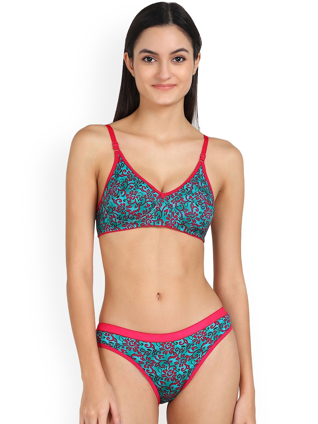 

Aamarsh Floral Printed Cotton Brief Lingerie Set, Green