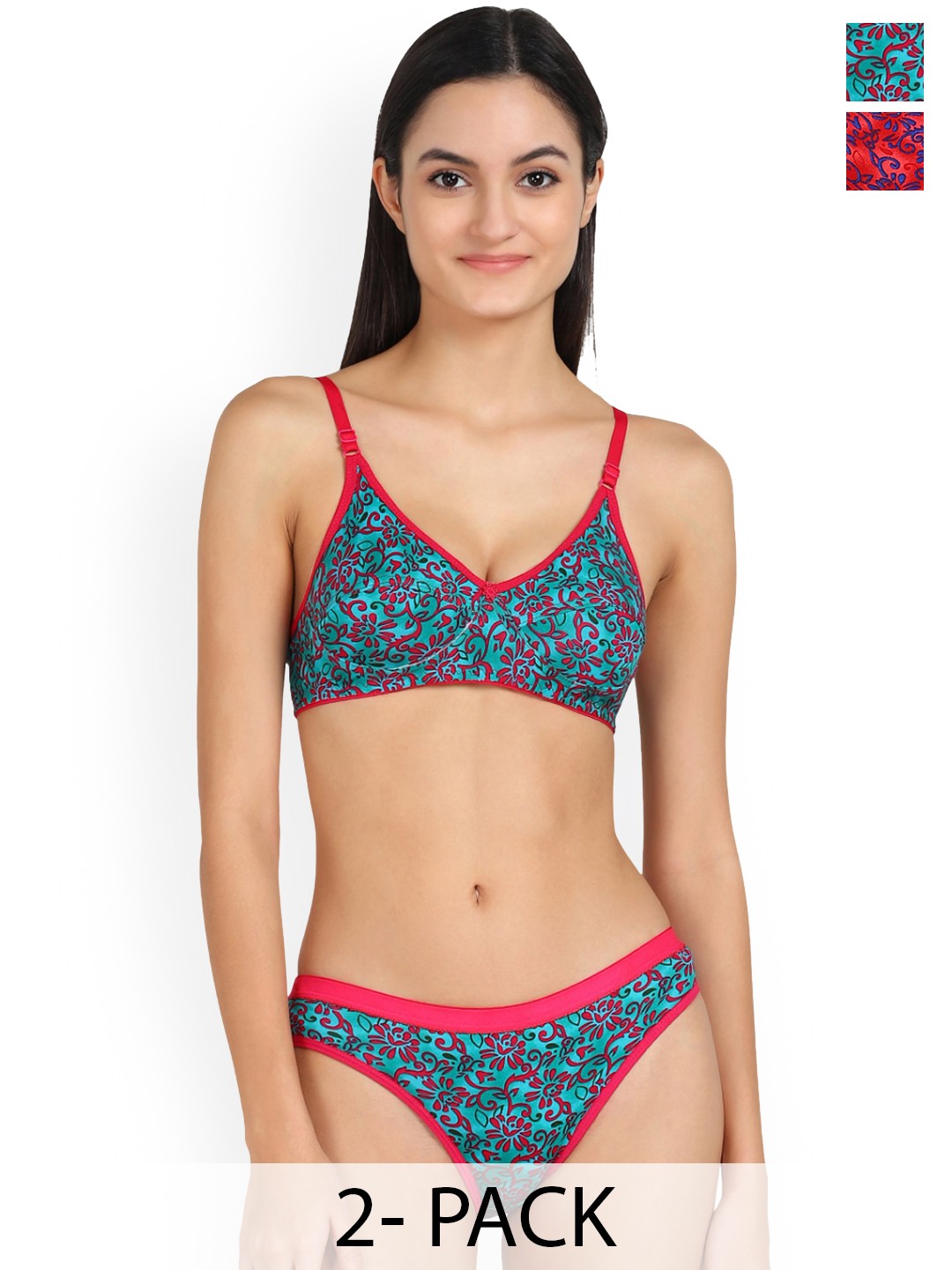 

Aamarsh Pack of 2 Floral Printed Cotton Brief Lingerie Set, Green