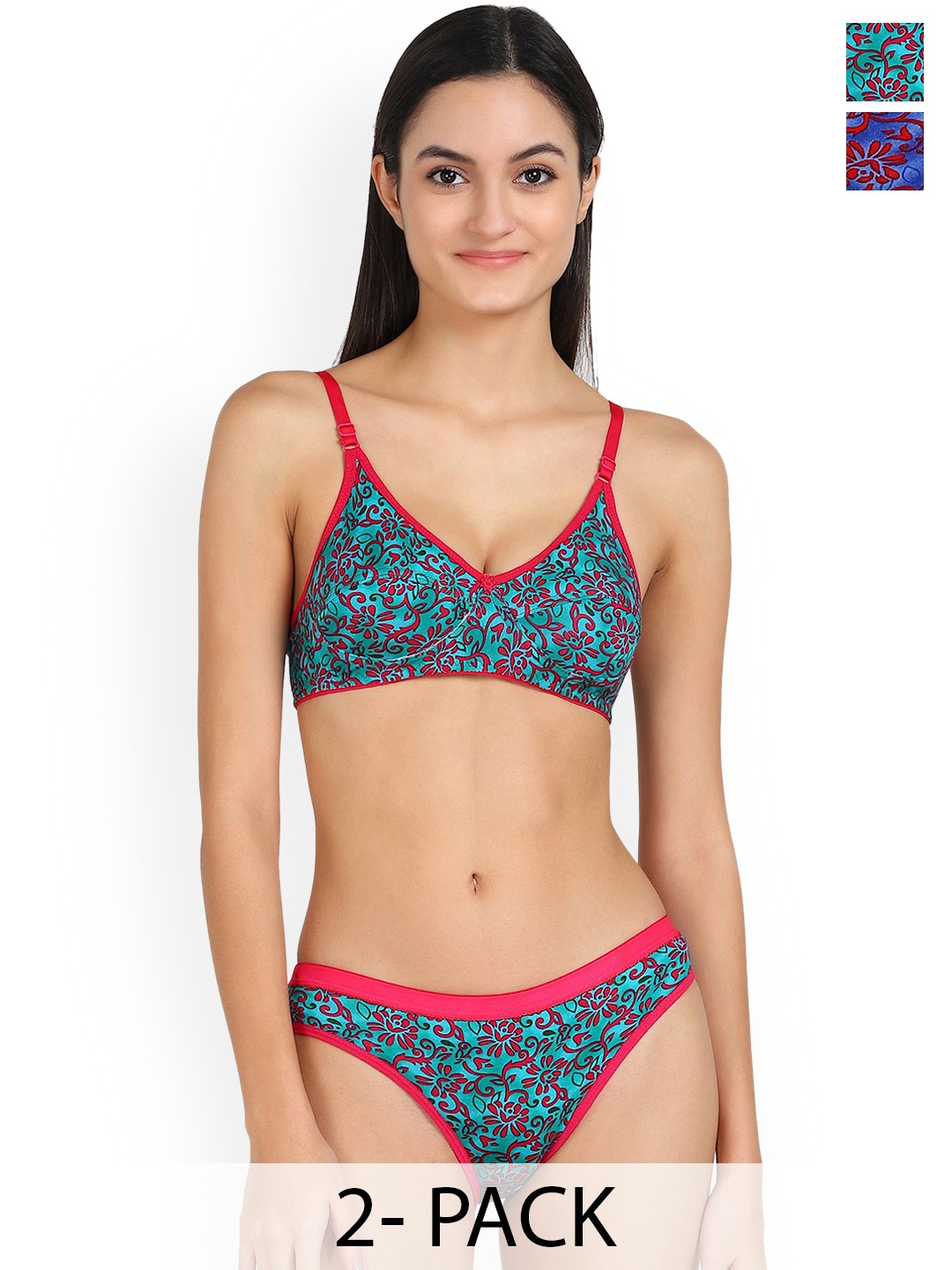 

Aamarsh Pack of 2 Floral Printed Cotton Brief Lingerie Set, Blue