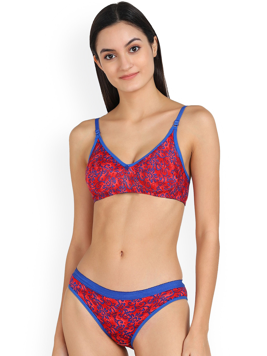 

Aamarsh Floral Printed Cotton Briefs Lingerie Set, Red
