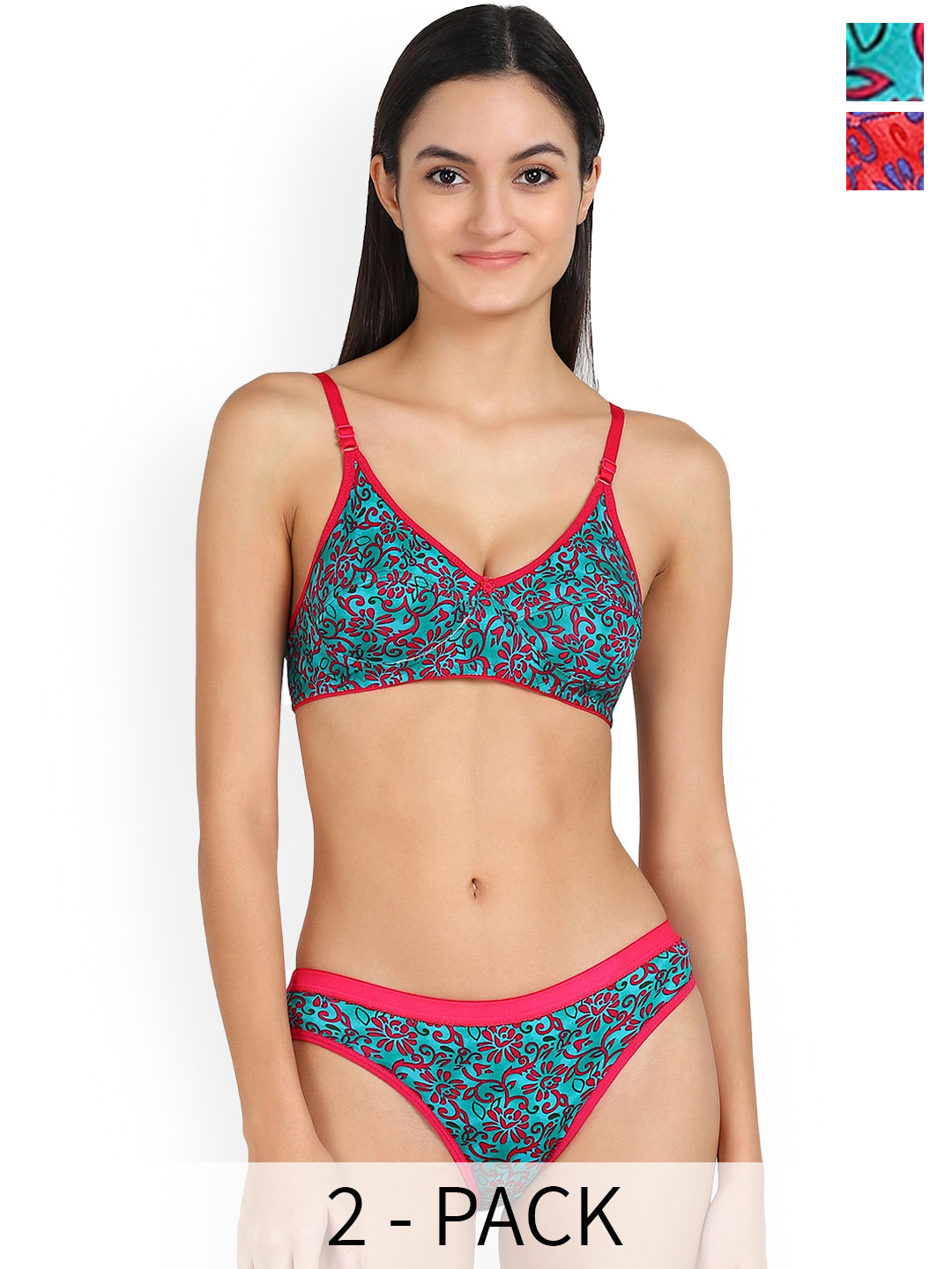 

Aamarsh Pack Of 2 Floral Printed Cotton Briefs Lingerie Set, Red