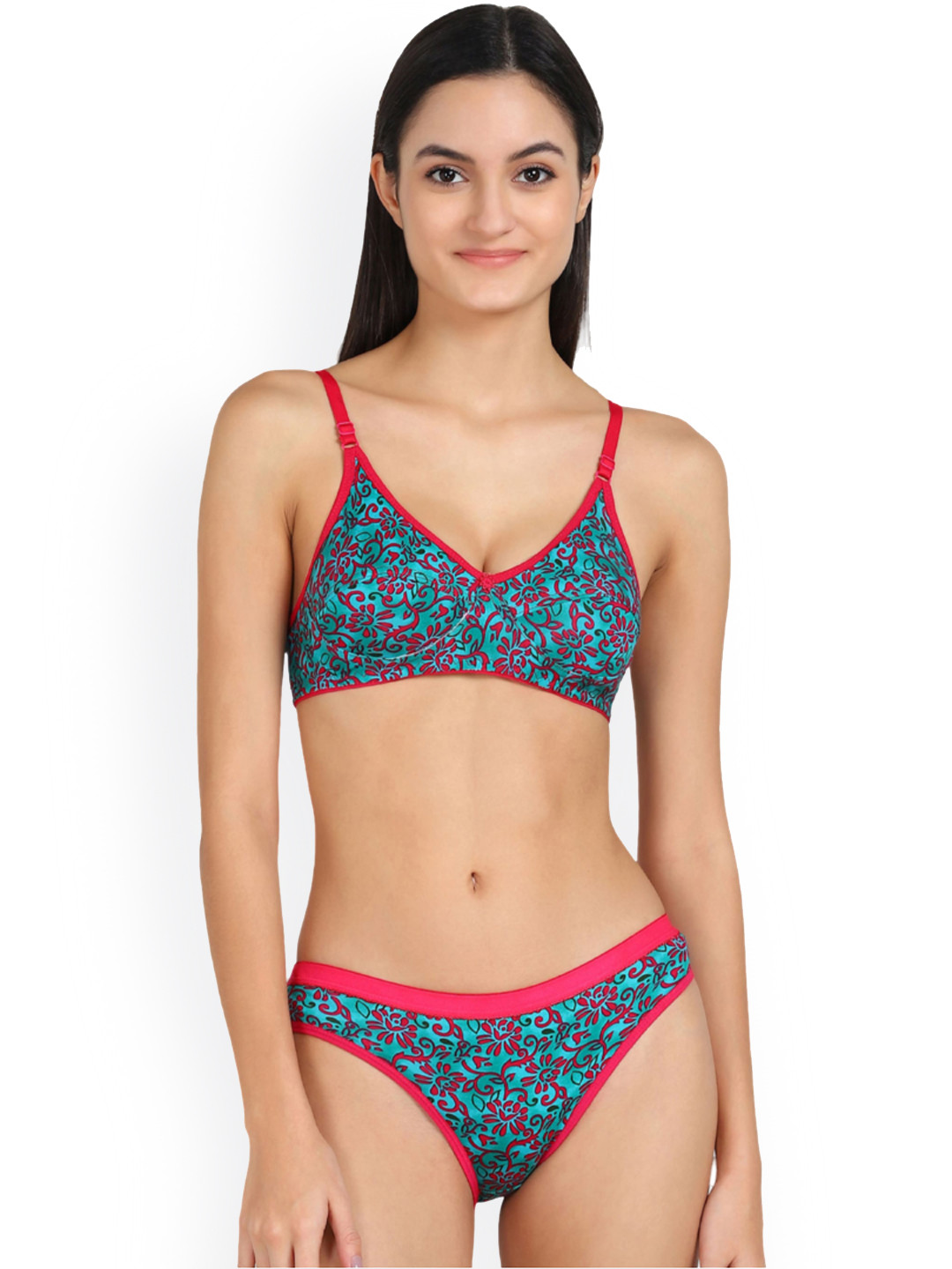 

Aamarsh Floral Printed Cotton Briefs Lingerie Set, Green