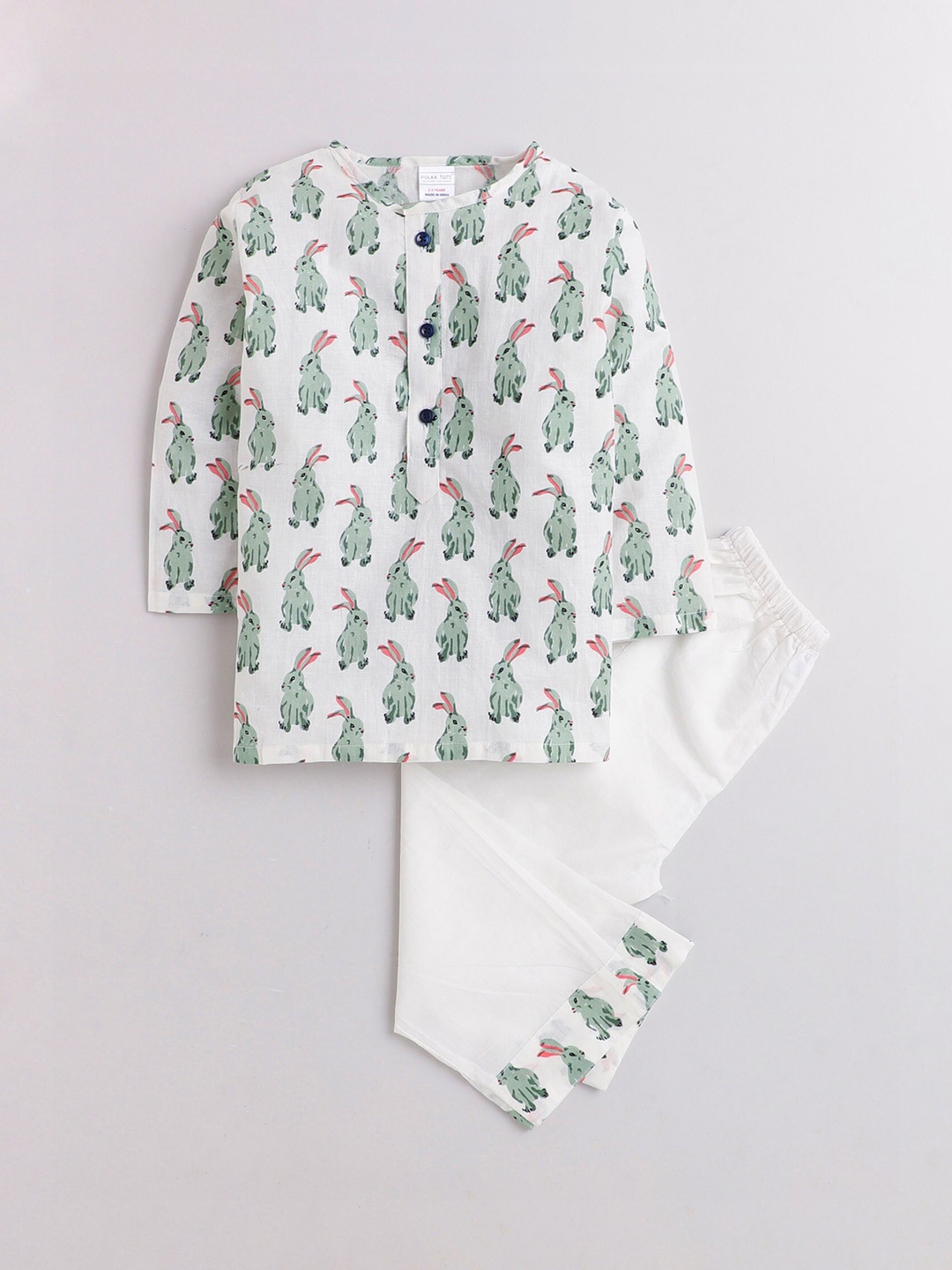

Polka Tots Kids Printed Regular Kurta with Pyjamas, White