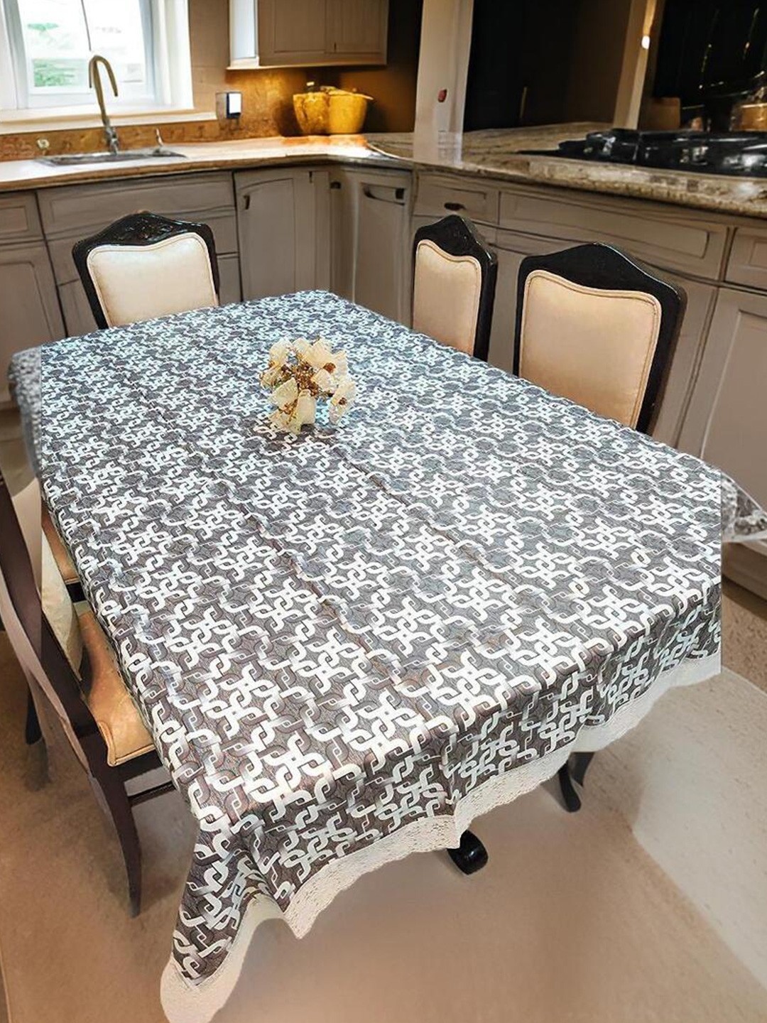 

CASA-NEST Grey & White Geometric Printed Waterproof 8 Seater Table Cover