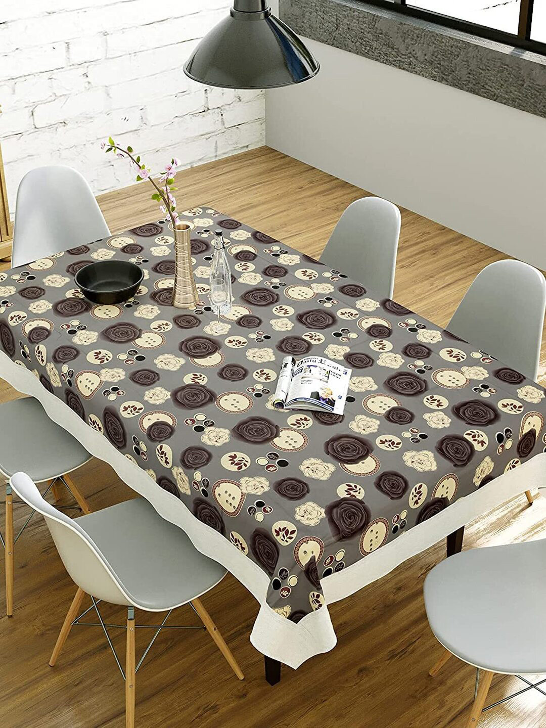 

CASA-NEST Grey Floral 8-Seater Table Cover