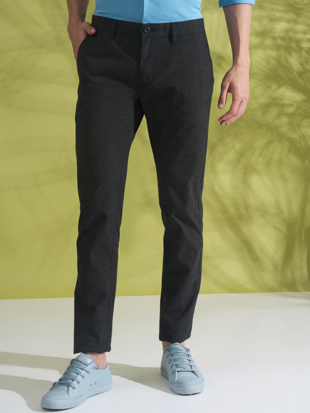 

Crocodile Men Slim Fit Mid-Rise Plain Lycra Regular Trousers, Grey