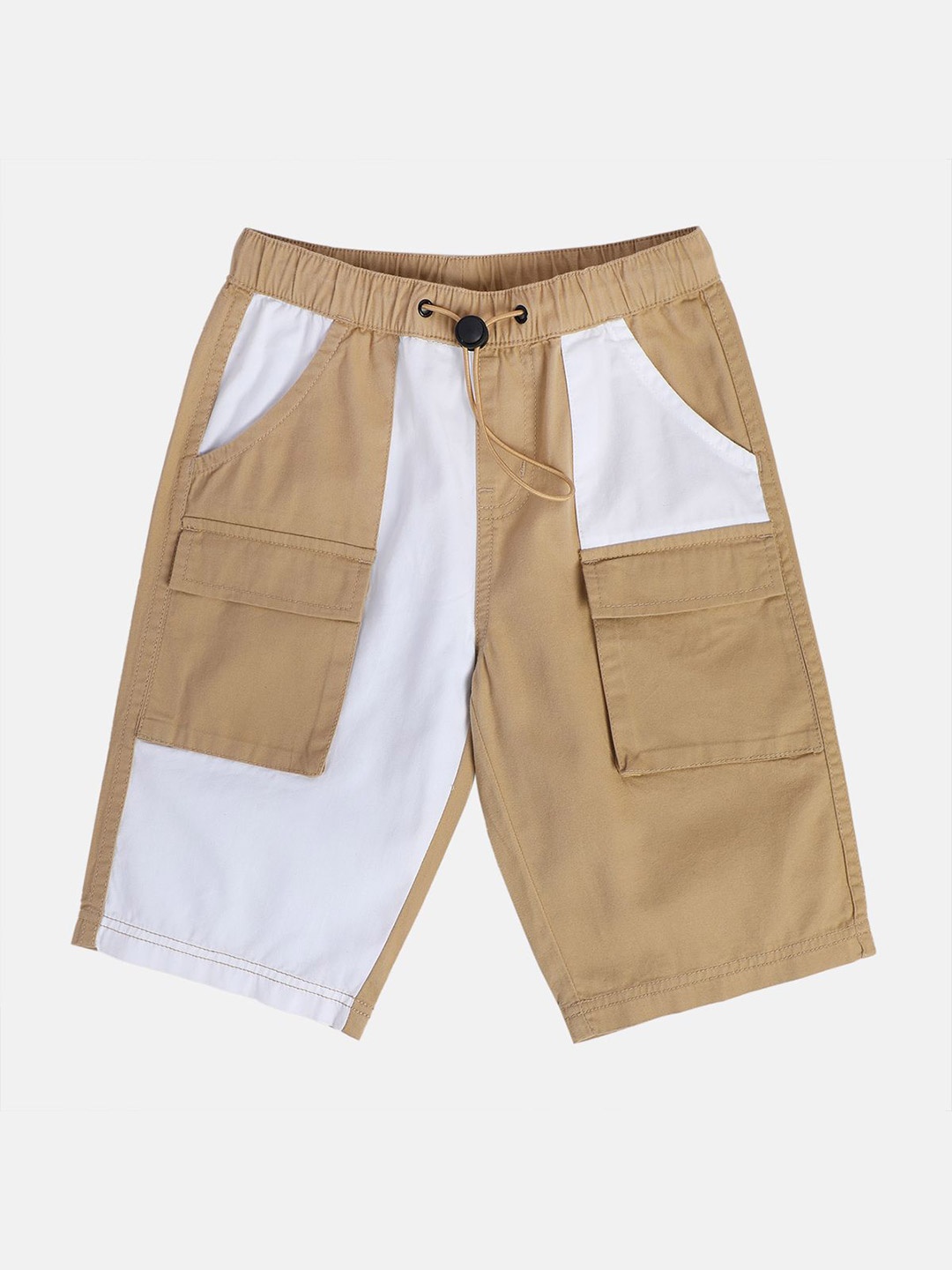 

MINI KLUB Boys Colourblocked Mid-Rise Pure Cotton Shorts, Brown