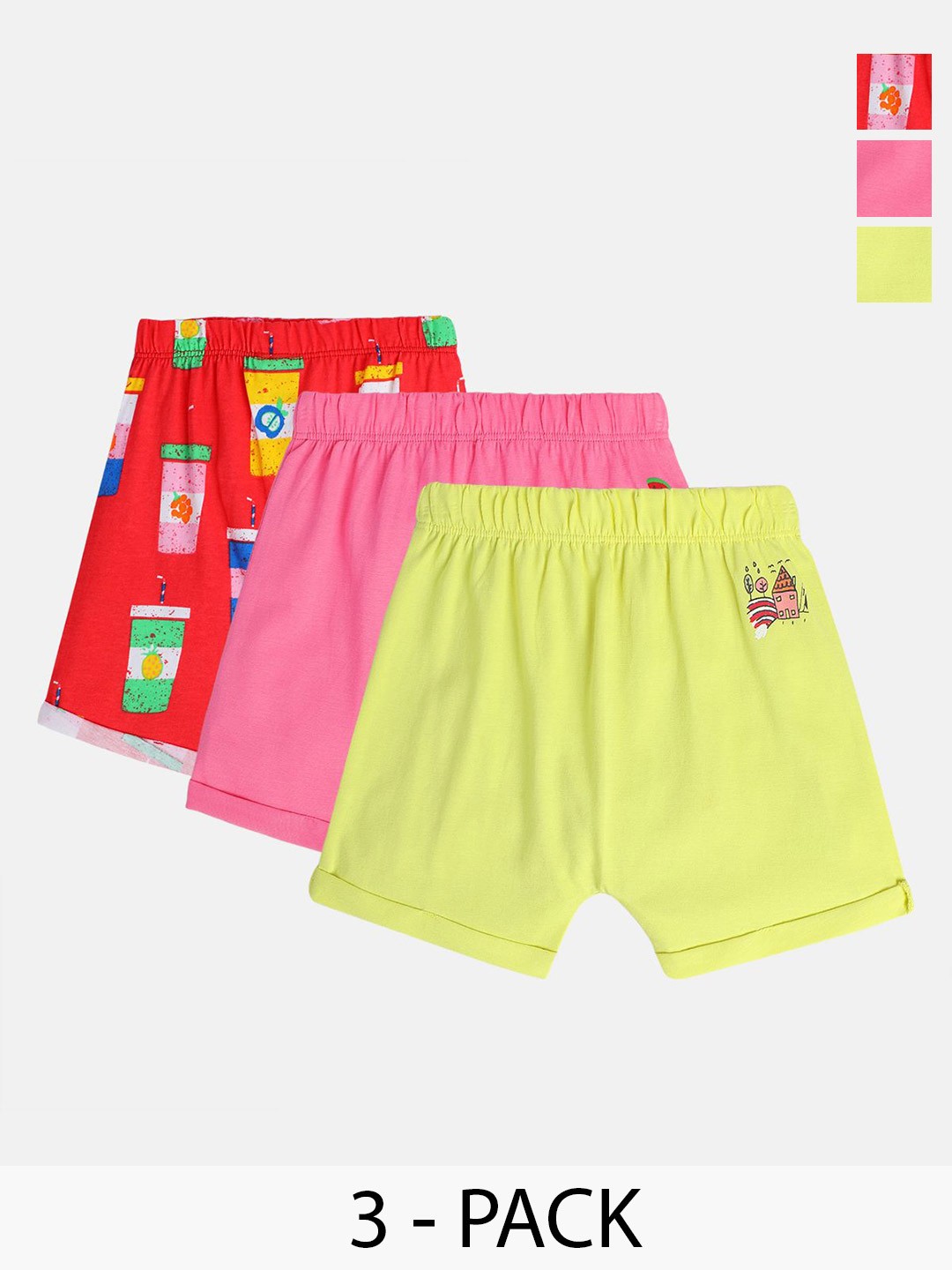 

MINI KLUB Infants Girls Pack Of 3 Mid-Rise Pure Cotton Shorts, Red
