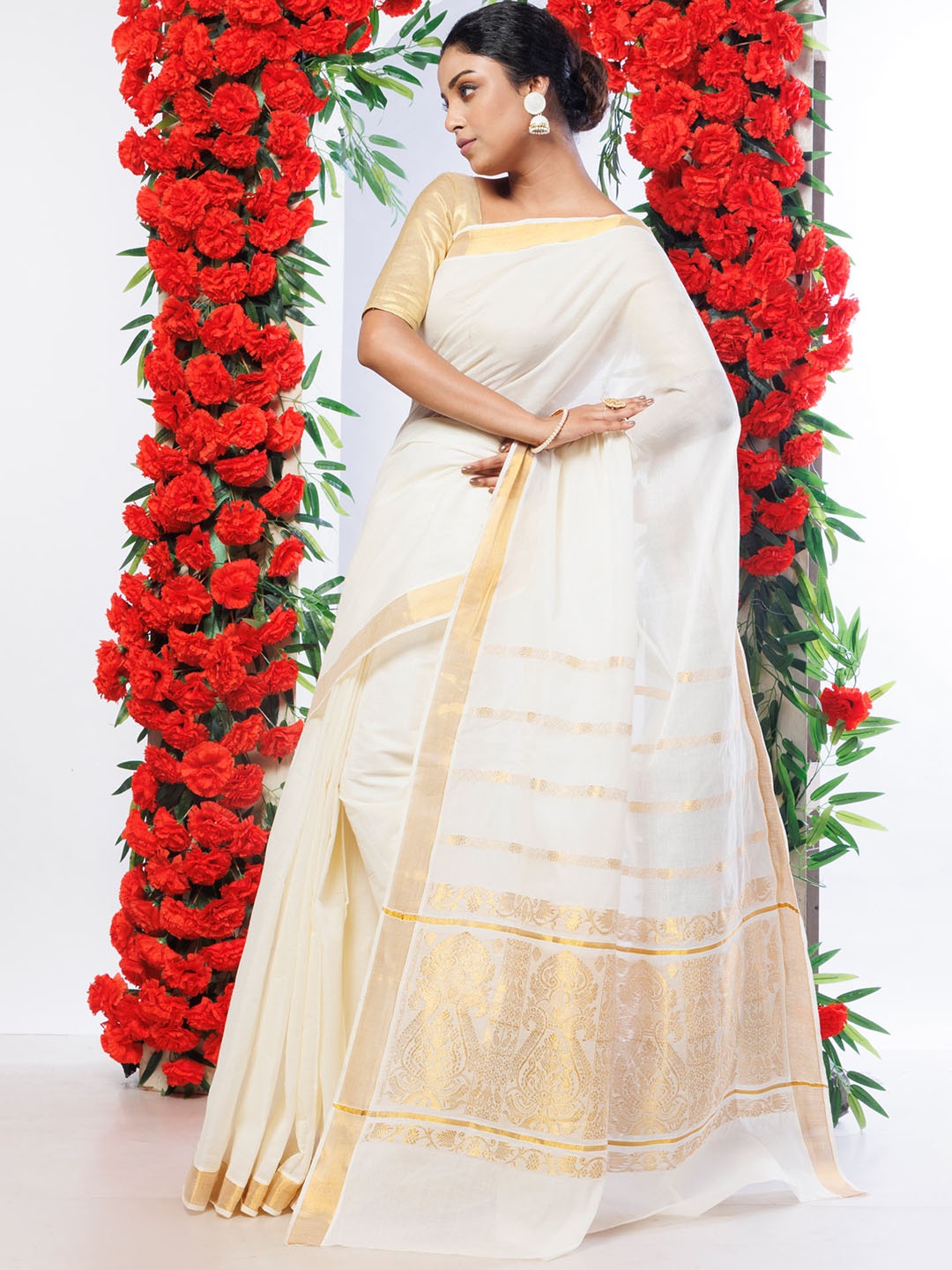 

Unnati Silks Zari Pure Cotton Kasavu Saree, Cream