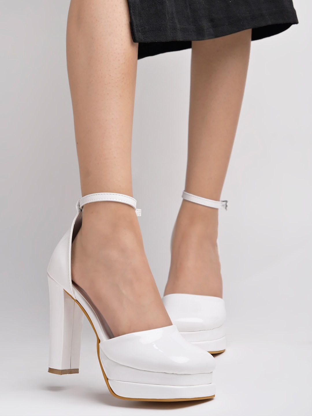 

Shoetopia Ankle Loop Platform Heel Pumps, White