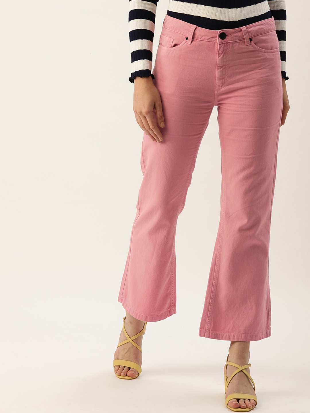 

IVOC Women Flared Pure Cotton Trousers, Pink