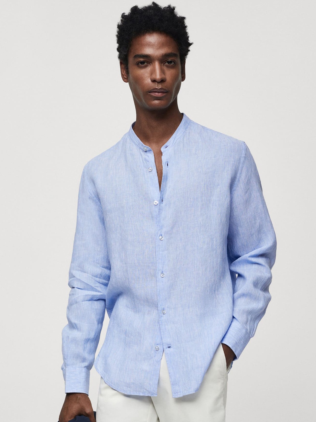 

MANGO MAN Linen Mandarin Collar Casual Shirt, Blue