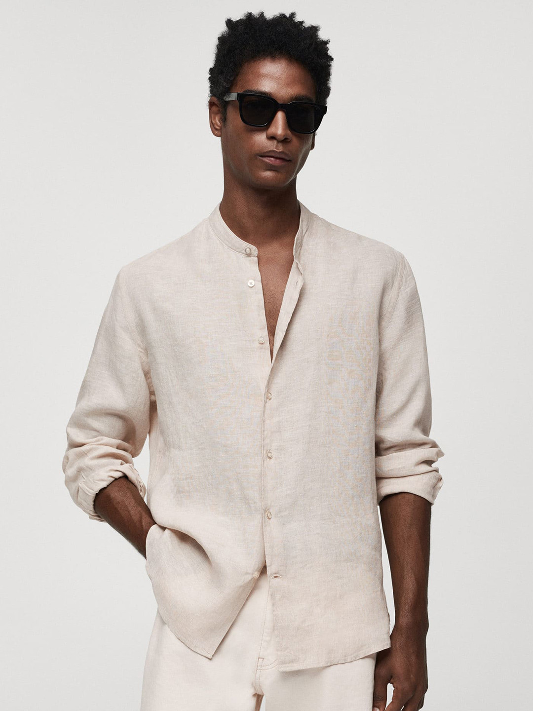 

MANGO MAN Pure Linen Casual Shirt, Beige