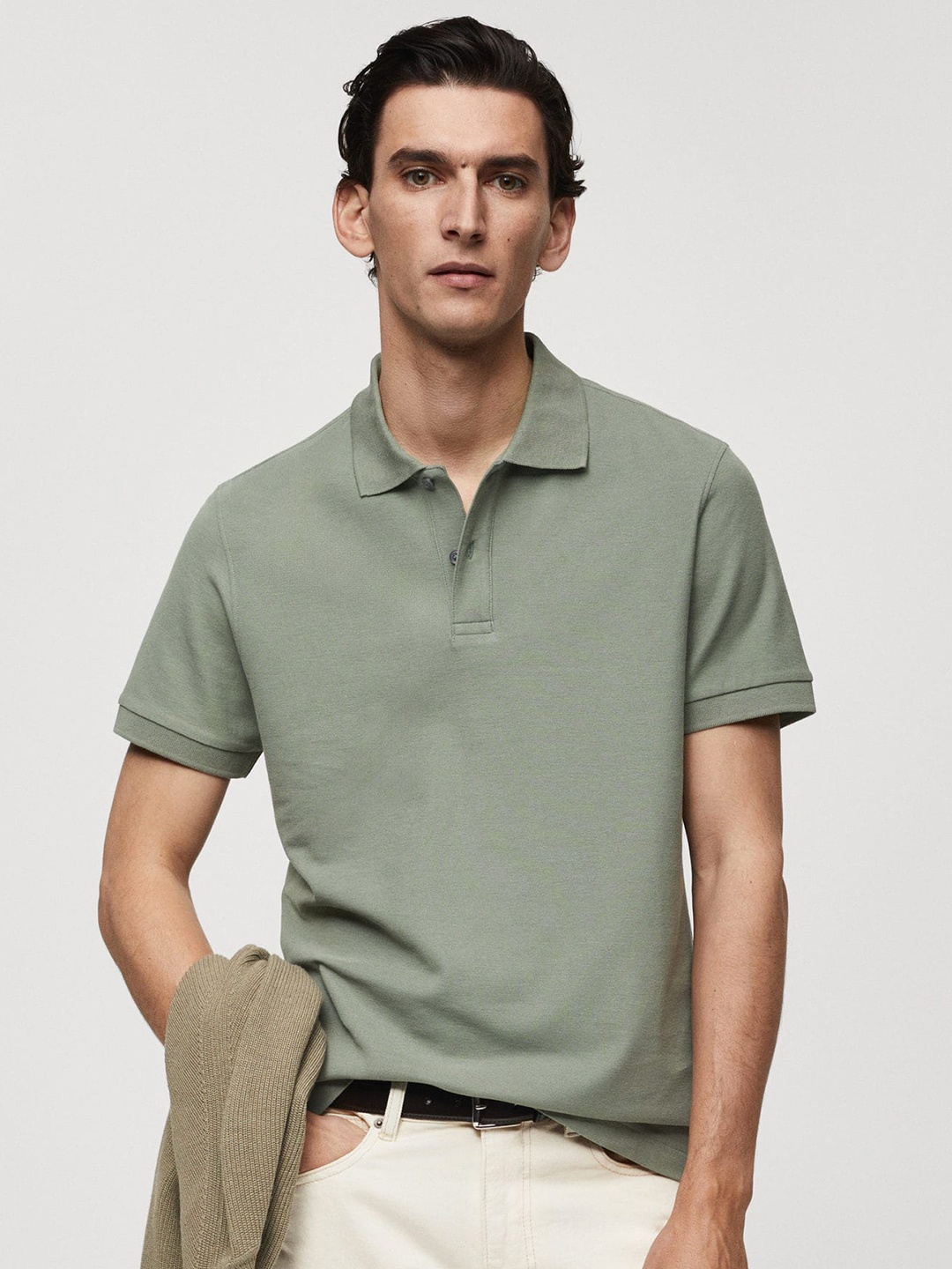 

MANGO MAN Polo Collar Pure Cotton T-shirt, Green