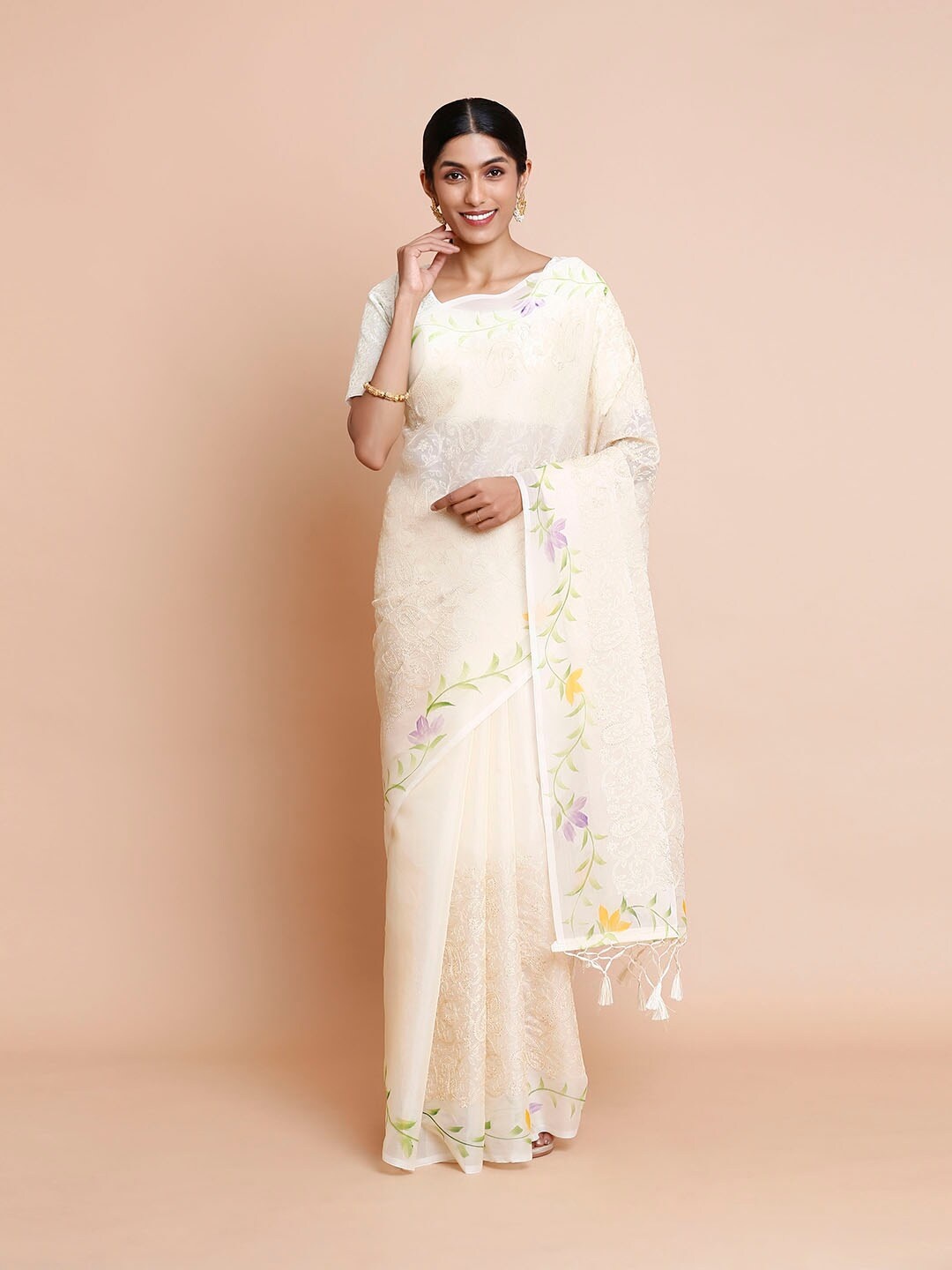 

Kalyan Silks Ethnic Motifs Organza Kota Saree, Gold