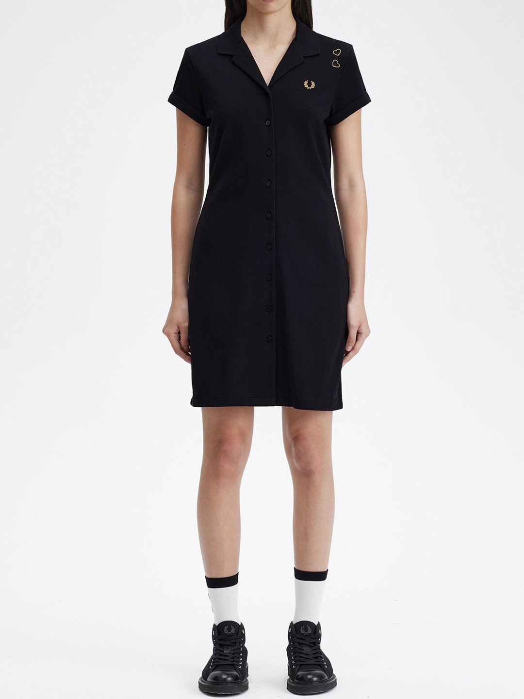 

Fred Perry Lapel Collar Cotton T-shirt Dress, Black