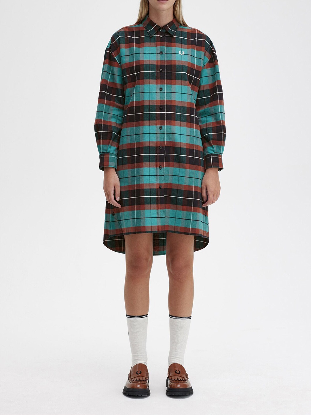 

Fred Perry Checked Cotton Shirt Dress, Green