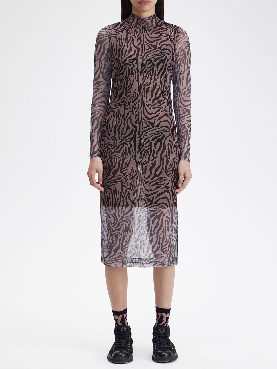 

Fred Perry Abstract Printed High Neck Maxi Dress, Black