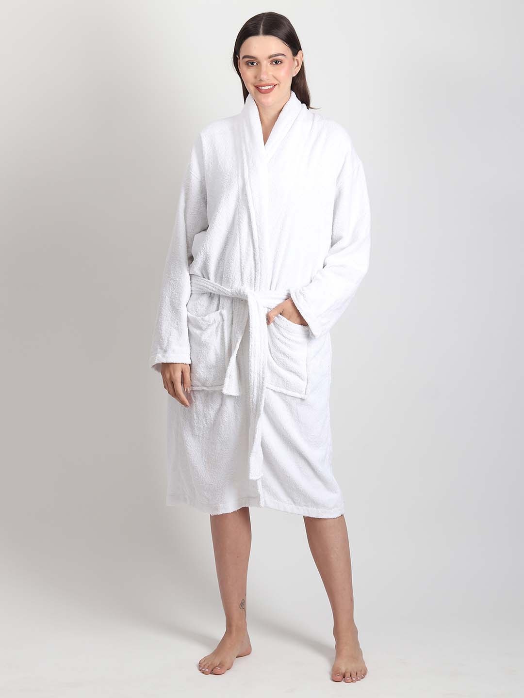 

ZAHYA White 500 GSM Pure Cotton Bath Robe
