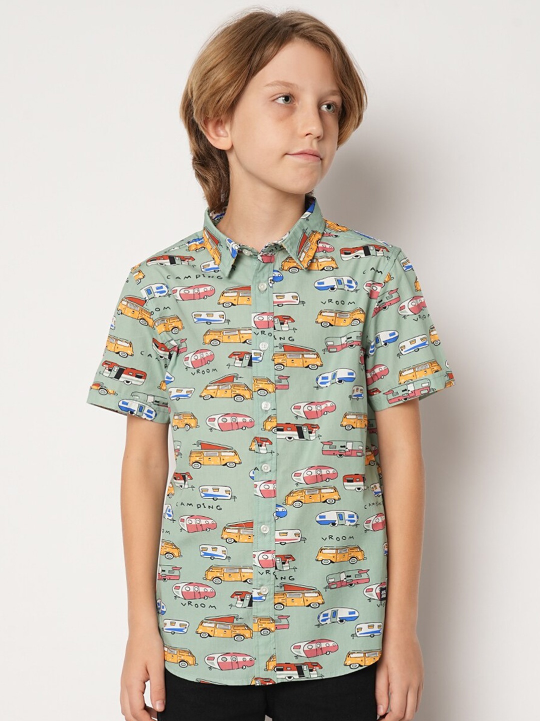 

Jack & Jones Junior Boys Conversational Printed Pure Cotton Casual Shirt, Green