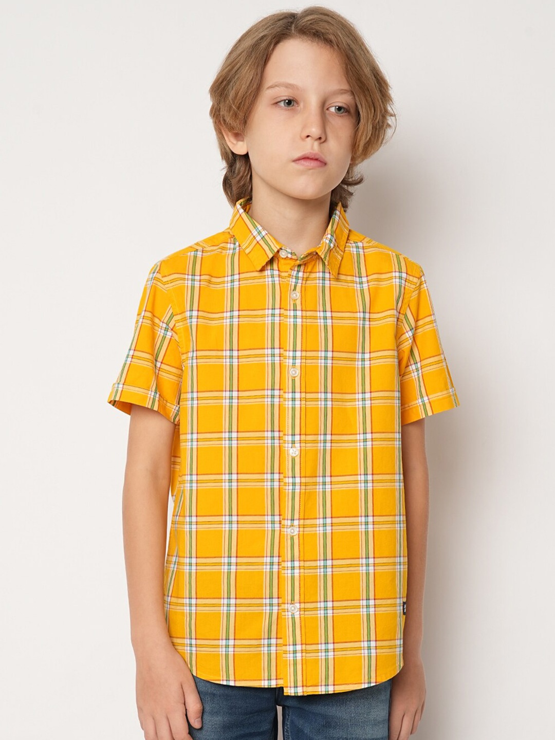 

Jack & Jones Junior Boys Tartan Checked Pure Cotton Casual Shirt, Yellow